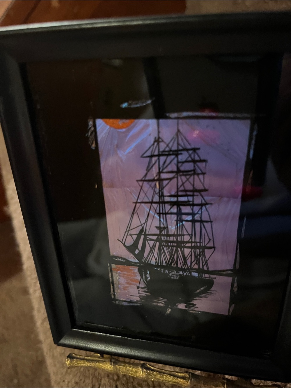 Black Framed Ship Silhouette Wall Art - Nautical Accent antique butterfly wings - Picture 4 of 4